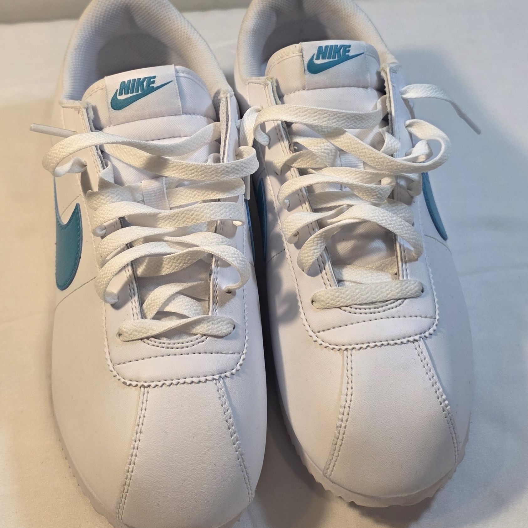 Nike Cortez Miami Dolphin White Sneakers With Blue Swoosh